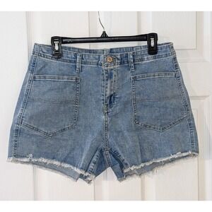 JEANS Denim Shorts High Waist Frayed Hem Pockets Casual‎ Summer Light Wash L NWT